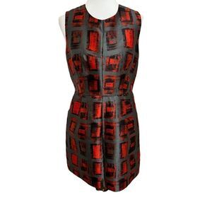 Milly Coco Sleeveless Brushstroke Rectangle Print Dress Red Gray Size 12